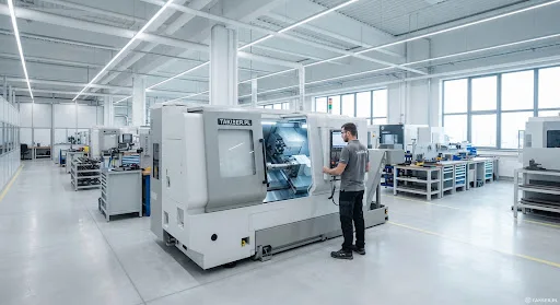Hala produkcyjna z maszynami CNC objętymi niezależną wyceną maszyn i urządzeń