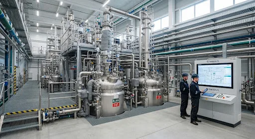 Instalacja przemysłowa z rurociągami i aparaturą w zakładzie energetycznym