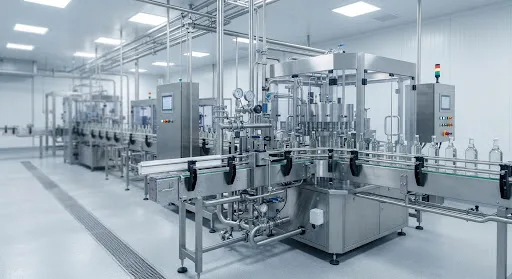 Zautomatyzowana linia produkcyjna ze stali nierdzewnej w zakładzie spożywczym