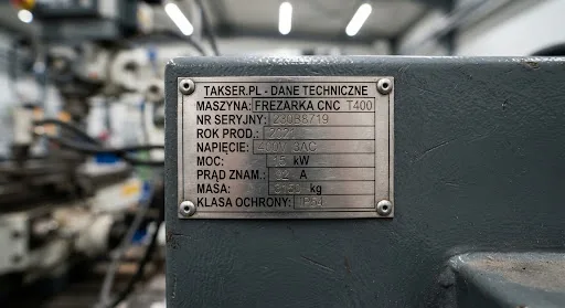 Tabliczka znamionowa maszyny przemysłowej — podstawowe źródło danych do wyceny